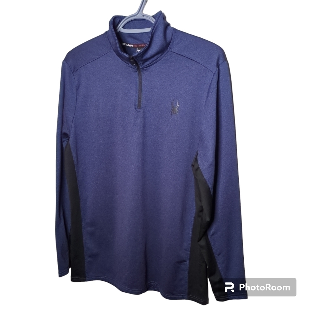SPYDER Men's Outbound 1/4 Zip‎ Pullover Blue Sweater with Black side Panels/Med
